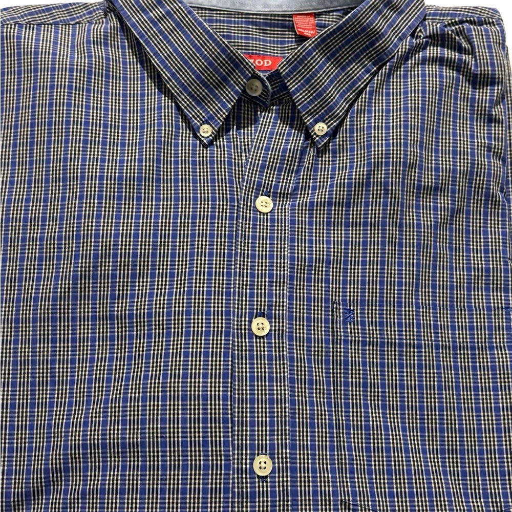 Izod Men's Navy Checkered Button Down Shirt